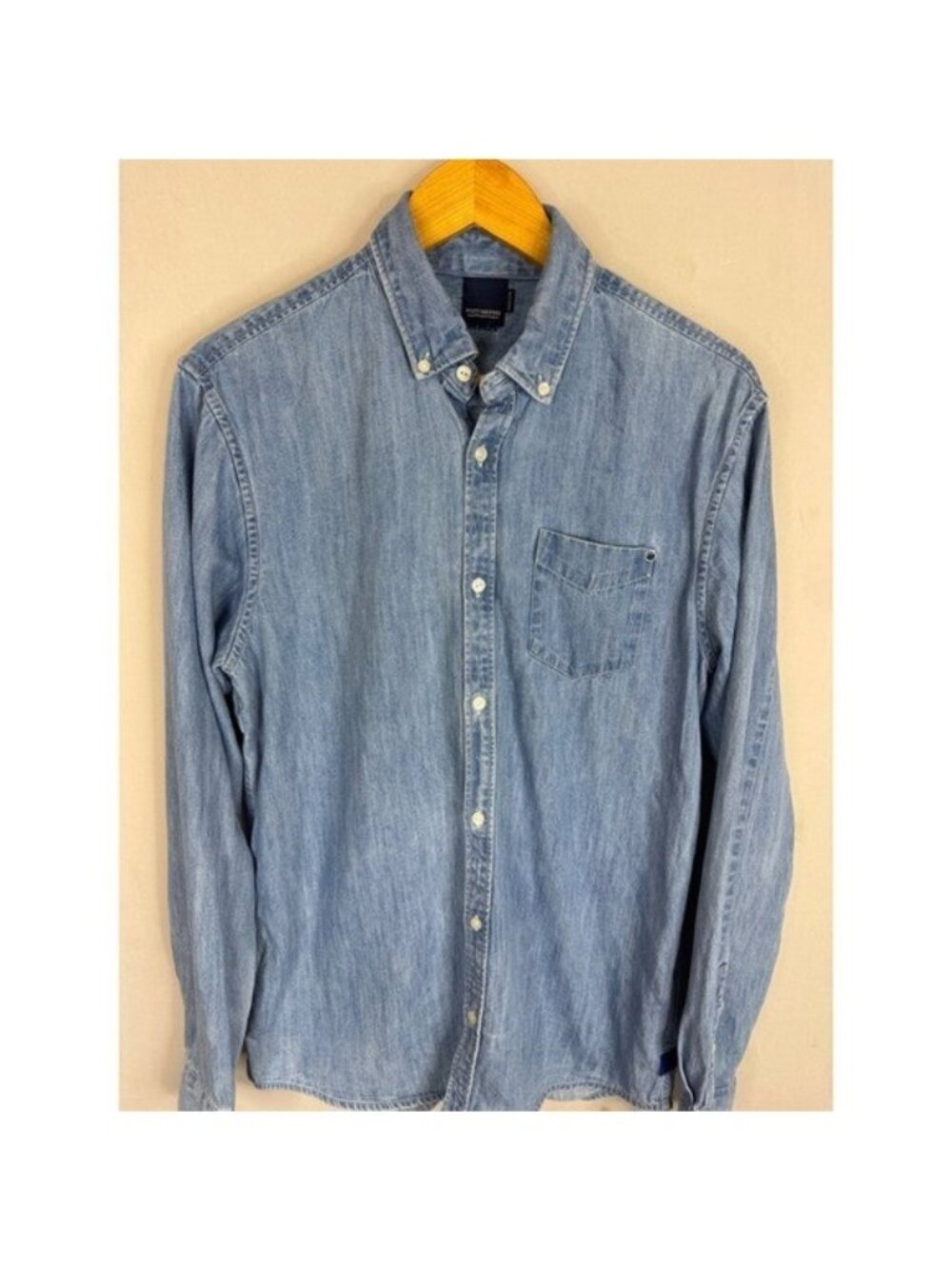 Scotch & Soda Amsterdams Blauw Denim Shirt Mens Medium Regular Fit Blue Cotton